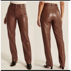 Abercrombie & Fitch brown faux leather the 90s straight ultra high rise pants 33